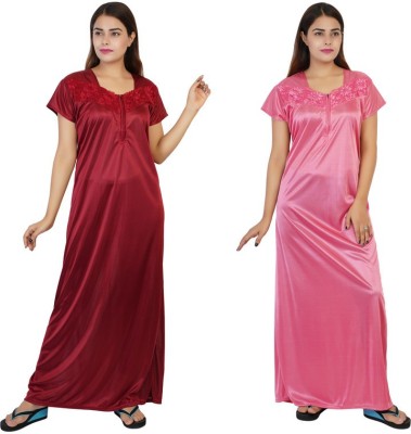 BeeSmart Women Nighty(Maroon, Pink)