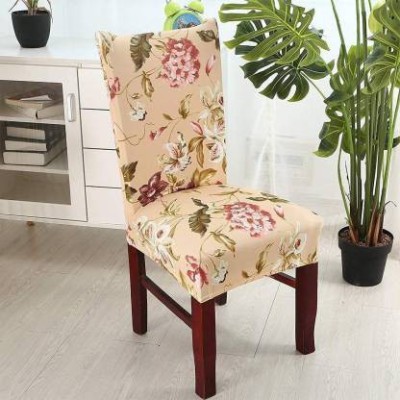 Dakshya Industries Polycotton Floral Chair Cover(Beige Pack of 6)