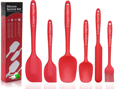 Unique Impex 6 Piece Rubber-Silicone Spatula/Spoons/Brush Set Kitchen Tool Set(Red, Spatula, Brush)