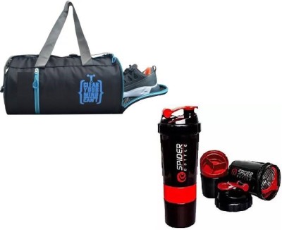 Wisekraft Men & Women black Sports Duffel with Shoe Compartment & protein spider bottle(Kit Bag)