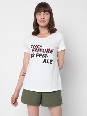 VERO MODA Typography Women Round Neck White T-Shirt