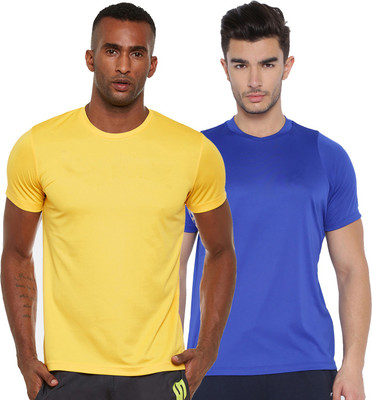 Galatea Solid Men Round Neck Blue, Yellow T-Shirt