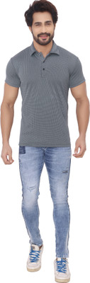 URBANIC CLOTHING Self Design Men Polo Neck Light Blue T-Shirt