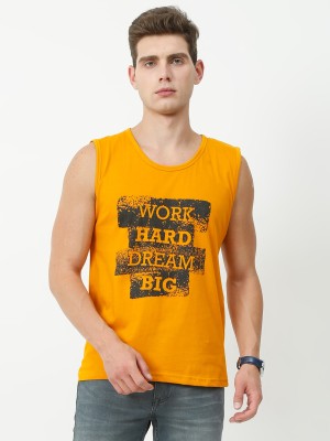 Fleximaa Printed Men Round Neck Yellow T-Shirt