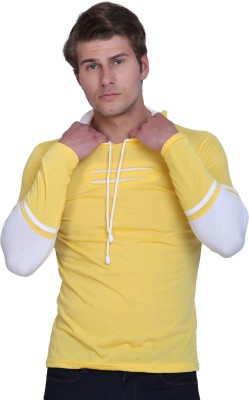 HYDEY Colorblock Men Hooded Neck White, Yellow T-Shirt
