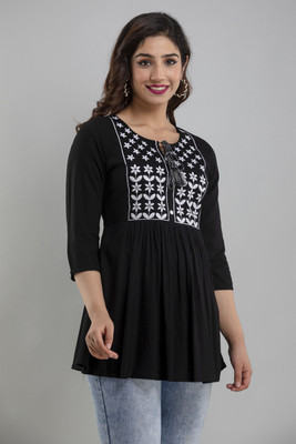 SK Creation Women Embroidered A-line Kurta(Black)