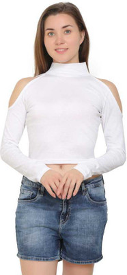 SAIOM Casual Solid Women White Top