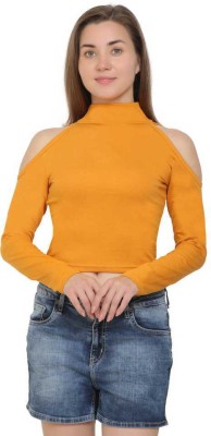 Christone Casual Solid Women Yellow Top