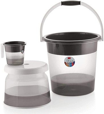 3D METRO SUPER STORE Plastic Jumbo Bucket, Stool & Mug Bathroom Set 3 pcs, Heavy Duty, Large Capacity 21 L Plastic Bucket(Grey)