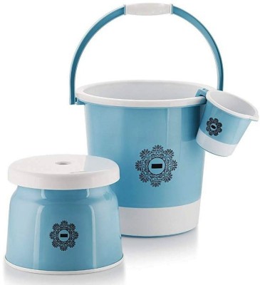 3D METRO SUPER STORE Plastic Jumbo Bucket, Stool & Mug Bathroom Set 3 pcs, Heavy Duty, Large Capacity 24 L Plastic Bucket(Blue)