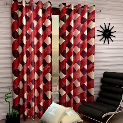 Lucacci 153 cm (5 ft) Polyester Semi Transparent Window Curtain (Pack Of 2)(Checkered, Maroon)