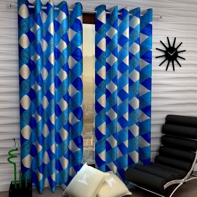 Lucacci 274 cm (9 ft) Polyester Semi Transparent Long Door Curtain (Pack Of 2)(Checkered, Blue)