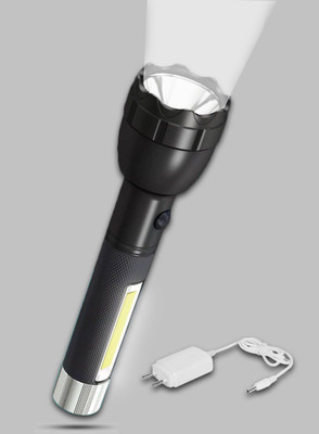 iDOLESHOP High Power LED USB Rechargeable Flashlight Torch Lithium Battery 4 hrs Torch Emergency Light(Black)