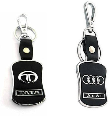 JAINSON MARTIN Combo Of Tata & Audi Car Logo Leather Hook Keychain For Bike Lovers Key Chain