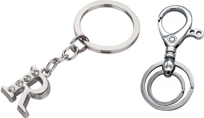 Deethyas Fashion ALPHABET R LETTER With Crystal Stone AND HOOK KEY CHAIN With 2Rings SET OF 2 Key Chain