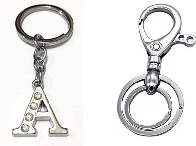 Deethyas Fashion ALPHABET A LETTER With Crystal Stone AND HOOK KEY CHAIN With 2Rings SET OF 2 Key Chain
