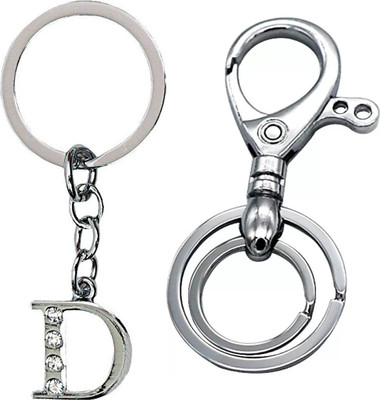 Deethyas Fashion ALPHABET D LETTER With Crystal Stone AND HOOK KEY CHAIN With 2Rings SET OF 2 Key Chain