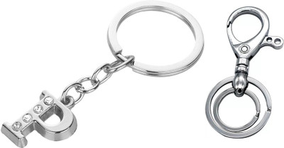 Deethyas Fashion ALPHABET P LETTER With Crystal Stone AND HOOK KEY CHAIN With 2Rings SET OF 2 Key Chain