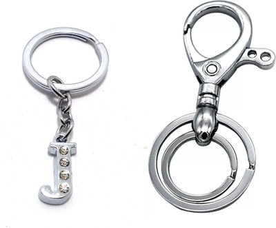 Deethyas Fashion ALPHABET J LETTER With Crystal Stone AND HOOK KEY CHAIN With 2Rings SET OF 2 Key Chain