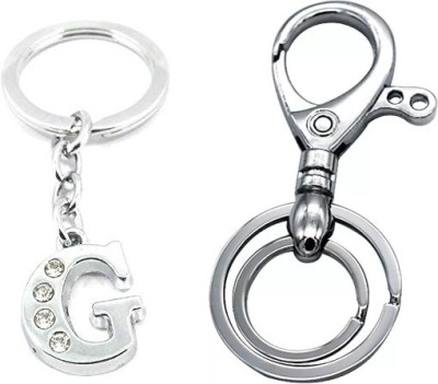 Deethyas Fashion ALPHABET G LETTER With Crystal Stone AND HOOK KEY CHAIN With 2Rings SET OF 2 Key Chain