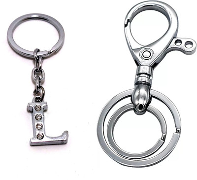 Deethyas Fashion ALPHABET L LETTER With Crystal Stone AND HOOK KEY CHAIN With 2Rings SET OF 2 Key Chain