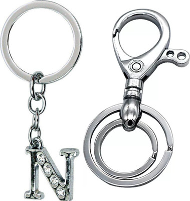 Deethyas Fashion ALPHABET N LETTER With Crystal Stone AND HOOK KEY CHAIN With 2Rings SET OF 2 Key Chain