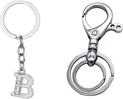 Deethyas Fashion ALPHABET B LETTER With Crystal Stone AND HOOK KEY CHAIN With 2Rings SET OF 2 Key Chain