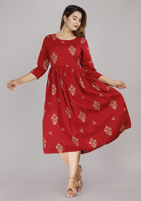 YASHIKADESIGNER Women Printed Anarkali Kurta(Red)
