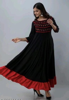 ShreeShyam Handicraft Women Embroidered Anarkali Kurta(Black)