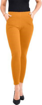 Shri Hub Ankle Length Ethnic Wear Legging(Yellow, Solid)