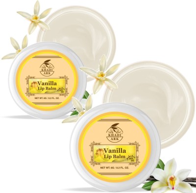 Khadi Ark Vanilla Lip Balm for Repair Dry, Damaged, Chapped Lips with SPF 30 to Protect from UV Rays | Enriched with Shea Butter, Cocoa Butter, Kokum Butter, Almond Oil & Vitamin E Oil (Paraben Free) (Pack of 2, 6 GM Each) Vanilla(Pack of: 2, 12 g)