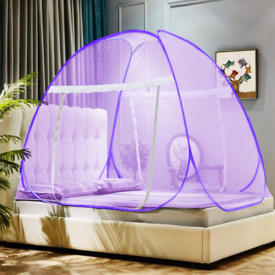 credicus Polyester Adults Washable Polyester Double Bed Mosquito Net (Full Colour) Mosquito Net(Purple, Tent)