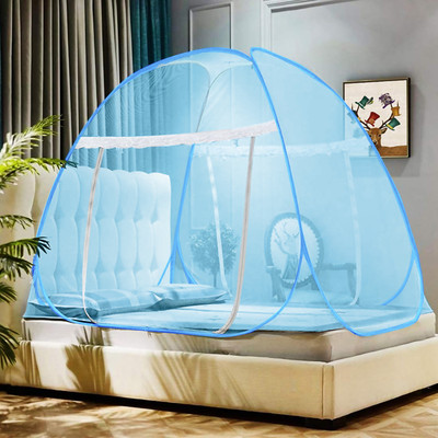 credicus Polyester Adults Washable Polyester Double Bed Mosquito Net (Full Colour) Mosquito Net(Blue, Tent)