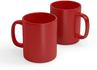 ADRON Plain Red Set Of 2 Ceramic Coffee Mug(330 ml, Pack of 2)