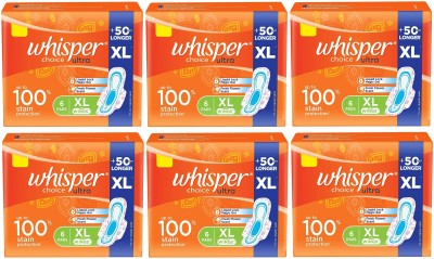 Whisper Choice Ultra For Women, XL - (6+6+6+6+6+6 Count) Sanitary Pad(Pack of 6)