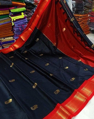 Mysstre Woven Paithani Cotton Silk Saree(Black)