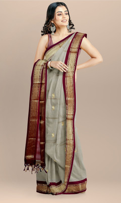 Mysstre Self Design Paithani Cotton Silk Saree(Beige)