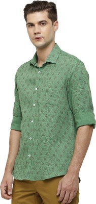 Linen Club Men Printed Casual Green Shirt