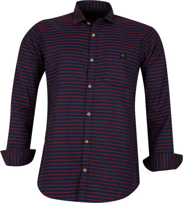 Indi Hemp Men Striped Casual Dark Blue, Red Shirt