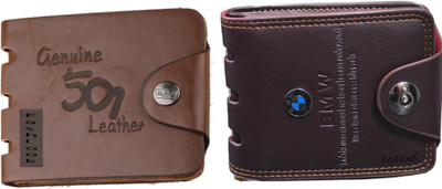 FREAKS Men Brown, Tan Artificial Leather Wallet(5 Card Slots, Pack of 2)