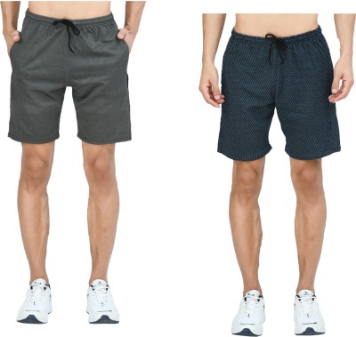 Indistar Solid Men Blue, Grey Bermuda Shorts