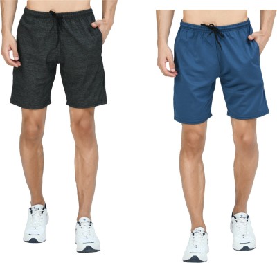 Indistar Solid Men Black, Blue Bermuda Shorts