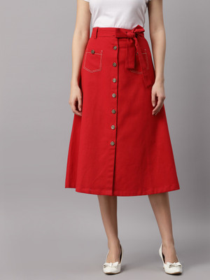 NEUDIS Self Design Women A-line Red Skirt
