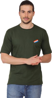 ACONITE Embroidered, Solid Men Round Neck Dark Green T-Shirt