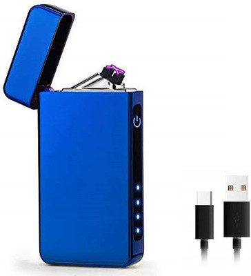 Kingdom ™ Pocket Size Double Arc Rechargeable Lighter With 4 LED Color Battery Indication And Micro USB Charging Cable Cigarette Lighter(Blue)
