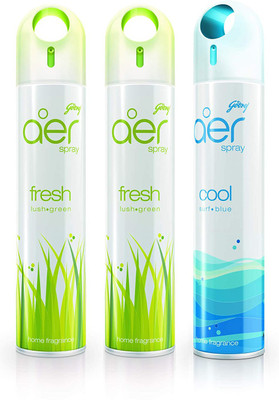 Godrej Freshener Cool Surf Blue & Fresh Lush Green -Home & Office|Pack of 3 Spray Cool Surf Blue & Fresh Lush Green(3 x 220 ml)