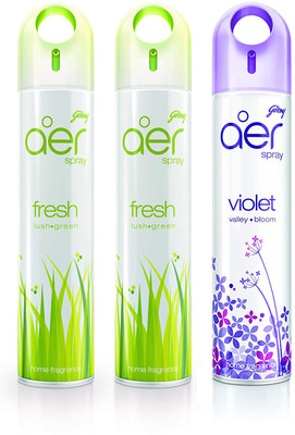 Godrej Aer Freshener Fresh Lush Green & Violet Valley Bloom - Home & Office | Pack of 3 Spray Fresh Lush Green & Violet Valley Bloom(3 x 220 ml)