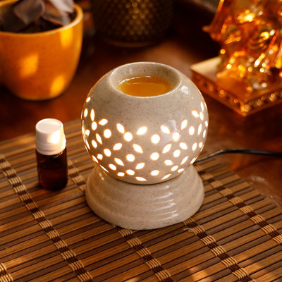 Lyallpur Stores Diffuser Set Ceramic Ball shape with Flower Cut Burner for Home with 10ml Aroma Oil, Diffuser Set Ceramic Electric Diffuser(2 x 5 ml)