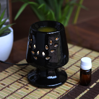 Jimkia Diffuser Set Ceramic Electric Diffuser Mini Black Lamp Oil Burner With 10ml Rose Aroma Oil, Diffuser Set Diffuser Set Ceramic Electric Diffuser Mini Black Lamp Oil Burner With 10ml Rose(2 x 5 ml)