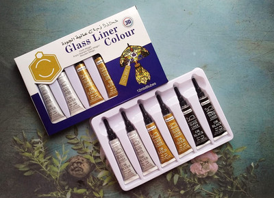 DEZIINE 3D Glass Liner Colors 12ml x 6 Tube Gold Silver And Black Each 2Pcs (Pack Of 6)(Set of 100, Gold Silver And Black)